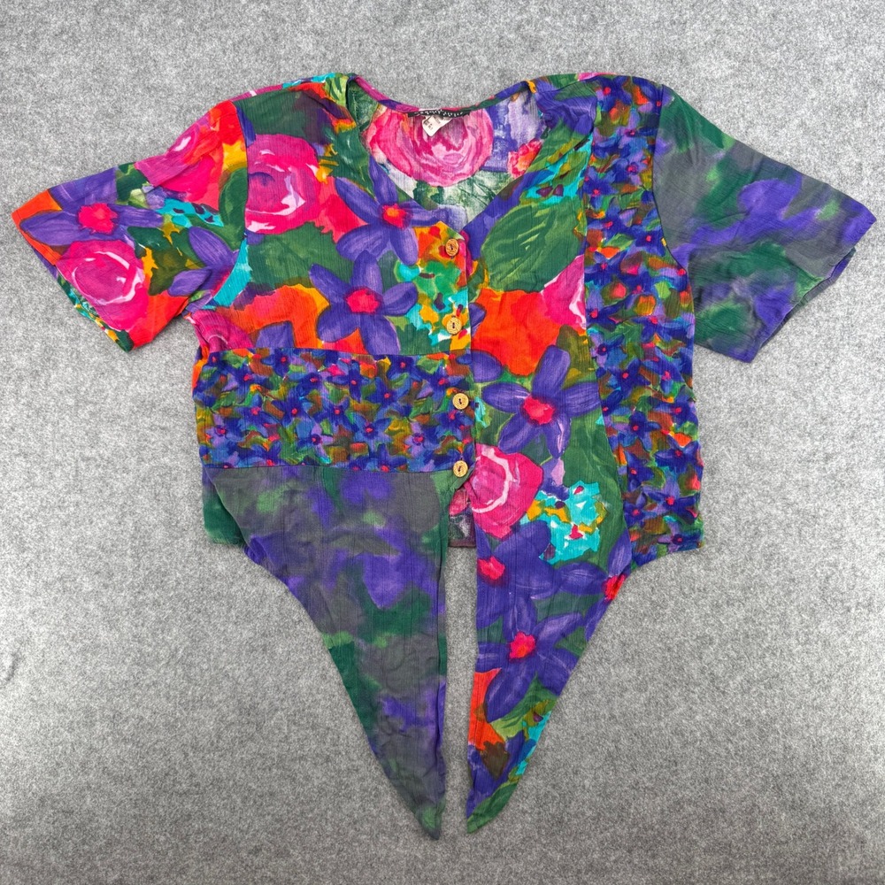 Vintage Multicolor Floral Patchwork Carole Little Top Womens 12 Petites